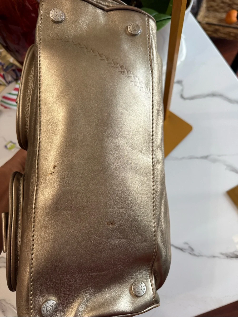 Vintage Michael Kors Metallic Gold Ranger Satchel Bag Y2K Moto Pocket Doctor